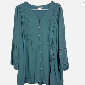 J. Jill Embroidered Pintucked Tunic Size M